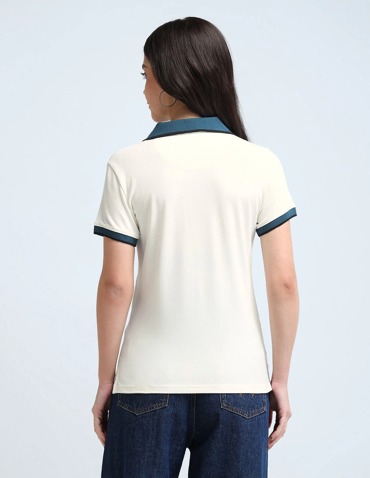 Contrast Collar Zipper Polo Shirt — photo 2