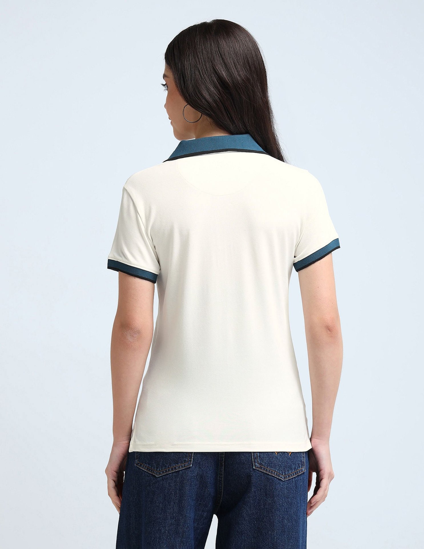 Contrast Collar Zipper Polo Shirt — photo 5